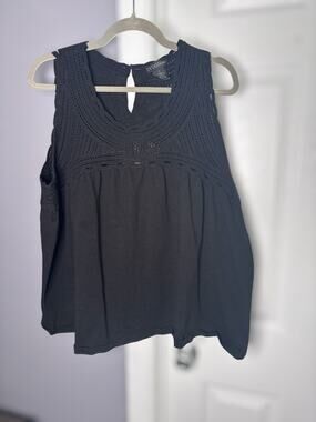 Design 365 Black Cotton Crochet Sleeveless Top Plus 2X